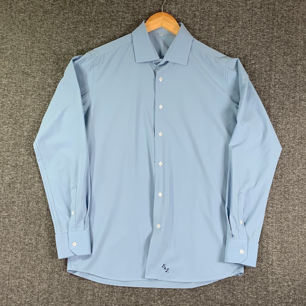 State & Liberty Dress Shirt Men Large Blue Performance Athletic Stretch